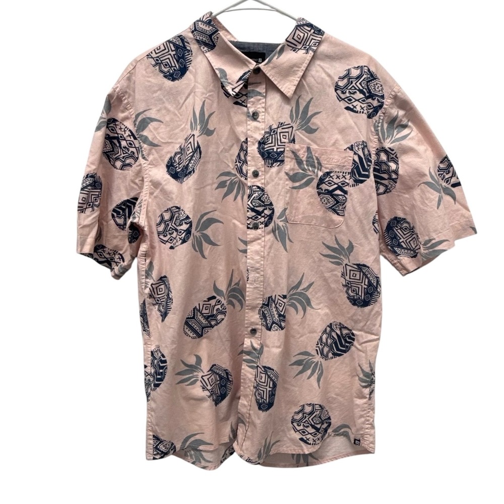 Ocean Current Mens XL Pink Pineapple Tribal Print Cotton Button Down Shirt